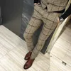 Осень зима пледа шерстяные мужские платья брюки брюки панталонс тонкий подходящий мужские брюки высокого качества мужчины повседневные офисные брюки плюс размер 5xl x0615