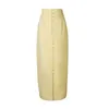 AEL Summer Women High Waist Button Bodycon Maxi Skirt Yellow Long Skirts Kick pleat Clothing Jupe Femme 210621