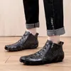 Män Power Fashion Cowhide Unika Casual Boots Man Äkta Läder Mid-High Ankel Stövlar Höst utan plysch vinter med plysch