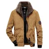 メンズジャケット男性2021冬の暖かい厚いファッションの毛皮の襟のCordurooyコート秋のブランドのアウトリーマのミリタリーカジュアル