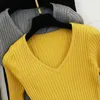 Elegant Slim Midi Pencil Sweater Dress Autumn Winter V-neck Bodycon Knitted Dress Long Sleeve Women Dress Vestidos 210521