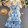 European American Vacation Travel Pography Vestidos Feminine Strapless Slim Slimming Flower Print Midi Dress C709 210506