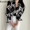 Korobov Coreano Chique Nova Chegada Feminino Blusa Harajuku Corrente Padrão Streetwear Camisas Vintage Primavera Verão Blusas 79411 210430