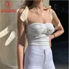 Sexy Women Summer Solid Color Tanks Top Shrinkage Design Bow Shoulder Strap Decor SleevelBacklSlim StraplTop X0507