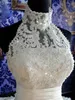 2021 Halter col haut robe de mariée robe de mariée avec des appliques perles Watteau train volants à plusieurs niveaux organza dentelle appliques robes de mariée perlées personnalisées