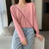 Vintage Stylish Solid Color Knitted Cardigan Women Fashion V Neck Long Sleeve Loose-fitting Sweater Top 210914