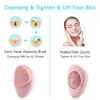 Silicone Facial Cleansing Brush With 42 Degree Heated Natural Crystal Rose Quartz Jade Stone Face Massager Waterproof Skin Care Beauty Tool