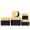 black frosted glass bottle jars cosmetic jars with woodgrain plastic lids PP liner 5g 10g 15g 20g 30 50g lip balm cream containers1192560