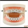 Grillz, Dental Body Jewelry Drop Delivery 2021 아이스 아웃 Grillz Micro Pave CZ Pure Gold Color Plated Top Bottom 6 Open Face Iced-Out Hip