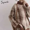 Syiwidii ​​Turtleneck 스웨터 여성용 체크 무늬 가을 특대 한국 겨울 옷 풀오버 니트 배트 윙 슬리브 루스 210417