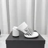 2022 ronde hoge hak schoenen vrouwen zomer echt lederen platform leisure slippers geruite dia's ontwerper schoenen open tenen Chaussure femme