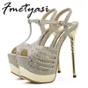 Crystal Rhinestone Sandaler Sommar Ny Design Sexig Nattklubb Party Skor Mode Kvinnor Spänne Stiletto Heels Peep Toe