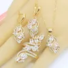 Luxury White Zircon Gold Color Jewelry Sets for Women Bridal Hoop Earrings Necklace Pendant Rings Gift Box H1022