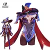 Rolecos Game Genshin Impact Mona Cosplay Costume Mona Cosplay Costume Sexy Women Jumpsuit Halloween Bodysuit Hat Shawl Full Set Y0903