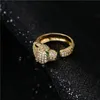 Luxury Design Micro Pave White Zircon Green Eye Leopard Ring 18K Gold Plated Adjustable Copper Rings Jewelry for Sale
