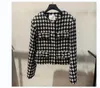 Damskie Kurtki 2021 Jesień O-Neck Z Długim Rękawem Tweed Woolen Color Block Houndstooth Plaid Grid Moda Płaszcz Casacos Kurtka SMLXL