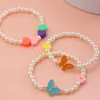 Strand Beaded Strands NINGW 3Pcs / Set Acrylique Papillon Doux Poterie Amour Fille Bracelet Enfants Main Bracelet Imitation Perle Jewerly