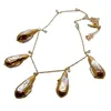 Y·YING natural Cultured White Biwa Pearl Teardrop Festoon gold color plated Chain Necklace 19"