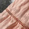 Sweet Ladies Pink Spaghetti Strap Dress Women Summer Sleeveless Embroidery Lace Party Sexy Backless Holiday Beach 210603