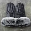 2021プレミアムブランドの冬の革の手袋とフリースのタッチスクリーンレックスのウサギの毛皮の口サイクリングの冷たく防止サーマルシープスキンサブフィンガーグローブ