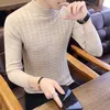 2019 Jesień Nowy Męski Turtleneck Sweter Mężczyzna Plaid Dzianiny Pullover Swetry Dorywczo Knitwear Sweter M-3XL Y0907