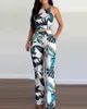 2021 Kobiety Lato Wiosna Casual Bez Rękawów Tropical Print Crop Top Długie Spodnie Ustaw Wakacje 2 sztuk Zestaw Y0625