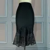 Kadınlar Siyah Dantel Etek Yüksek Bel Ince Midi Mütevazı Klas Düzensiz Uzunluk Kadın Paketi Kalça Jüpeler Falad Ofis Zarif Moda 210621