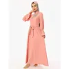 Etnische kleding Moslim vrouwen borduurwerk lange jurk islamitisch Midden -Oosten Dubai Turks Arabisch Abaya Flare Sleeve Maxi Robe met riem