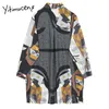 Yitimuceng Print Mini Dresses Women A-Line Summer Single Breasted Square Collar Loose Waist Korean Clothes Office Lady 210601