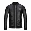 Skull s PU Jackets Men Black High Street Stand-Neck Zipper Rib Sleeve Streetwear Motorcycle Faux Leather Coats 211110