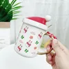 Canecas 400ml Capata de natal Cerâmica de caneca com tampa colher de ouro alça de água 3d xícara de água de grande capacidade desenho animado infantil leite