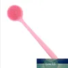 Brosse de douche double face en silicone à long manche, brosse de lavage de salle de bain, massage du dos, luffa, accessoires exfoliants pour le corps, prix d'usine, conception experte