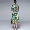 ファッション女性のドレスちょう結び襟シフォンプリント長袖エレガントな夏休みスタイルスカート210520