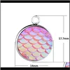 Porte-clés Drop Livraison 2021 Pendentif sirène écaille de poisson charme ajustement boucle d'oreille bracelet pendentifs ronds en acier inoxydable pour bijoux accessoires de bricolage