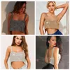 Darmowa Moda Złota Diamentowa Mesh Crop Top Damska Seksowna Camisole Bez Rękawów Halter Tank Nightclub Party 210524