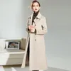 여자의 더블 캐시미어 울 코트 거절하는 칼라 파도 긴 소매 레이스 업 패션 겨울 외투 코트 겉옷