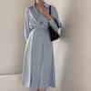 Chic One Button Shirt Dress Woman Clothes High Waist White Vestidos Slim Long-sleeve Blue Dresses Female Spring Clothing 210603