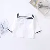 Japanese style girls sailor collar bowknot shirts cotton Tie long sleeve shirt kids clothes 210508