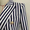 TOP QUALITY est Stylish Designer Blazer Jacket Women's Lion Buttons Double Breasted Classic Striped Print 211122