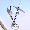 Pendant Necklaces Stainless Steel Tree Of Life Necklace Black Crystal Chain Long Collier Bijoux Elegant Women Jewelry Fashion Drop266l