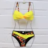 Riseado Push Up Bikini Set Patchwork Swimsuits Ruched Swimwear Women Sexy Bikinis Biquini Strap Yellow Bathing Suit Summer 210630