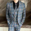 Men's Suits & Blazers ( Jacket+Vest+Pants ) 2021Fashion Boutique Mens Plaid Formal Business Suit 3 Piece Set High-end Casual Wedding Dress