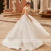 Princess Wedding Dress 2022 Elegancka Backless V-Neck Shining Bez Rękawów Bride A-Line Sukienki ślubne Vestido de Noiva Robe de Mariage Nowy