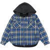 Autumn Winter Rhude Blue Plaid Brushed Zipper Cotton Jacket Hoodie Check75FV