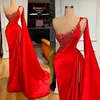 Dresses Pearls Prom with Wrap Elegant One Shoulder Red Beaded Sexy Side Split Long Evening Dress Plus Size Mermaid Pageant Gowns Robe De Soiree Custom Made