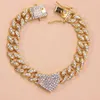 Anklets Fashion Hip Hop Crystal Heart-Shaped Anklet For Women Bracelet Men Miami Cuban Link Chunky Wholesale Foot Chain Iced Out