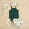 Conjuntos de roupas de crianças Roupas de flores de flores infantil Sling Pit Stripe Tops + Shorts de Impressão Floral + Headband Bow 3 Pçs / Set Verão Moda Boutique Baby Roupa