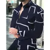 Men's Casual Shirts 2021 Geometric Print Men Fashion Turn-down Collar Buttoned Shirt Autumn Long Sleeve Cardigan Streetwear