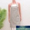 Algodão e linho aventais Checkered Ajustável Halter Avental com bolsos Cozinhar Smock Kitchen Acessórios