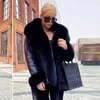 Winter Real Fur Coats Naturalne Kobiety Wysokiej Jakości Oryginalna Skórzana Kurtka Z Dużym Futro Kołnierz Luksusowy Płaszcze 211018